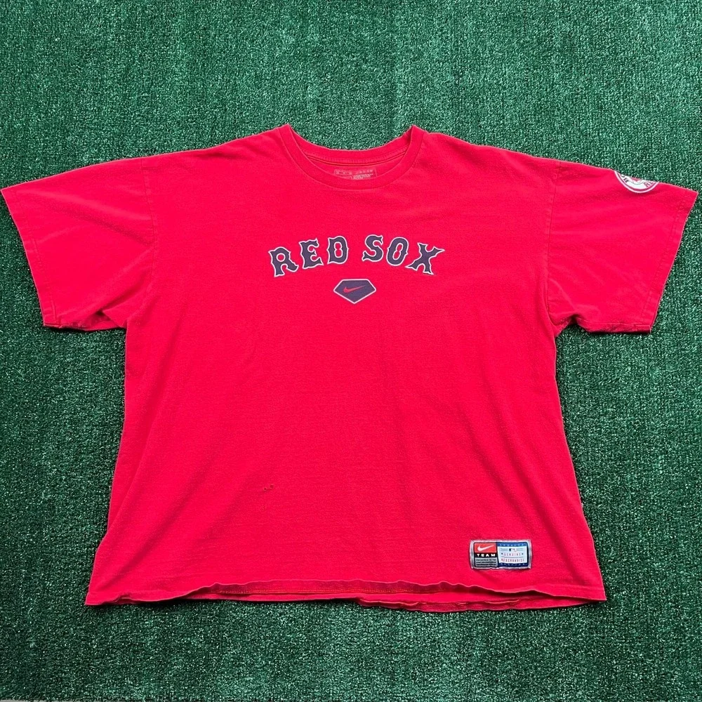 Vintage‎ Nike Team Boston Red Sox MLB T-Shirt Mens XL Red Center Swoosh Boxy Y2K